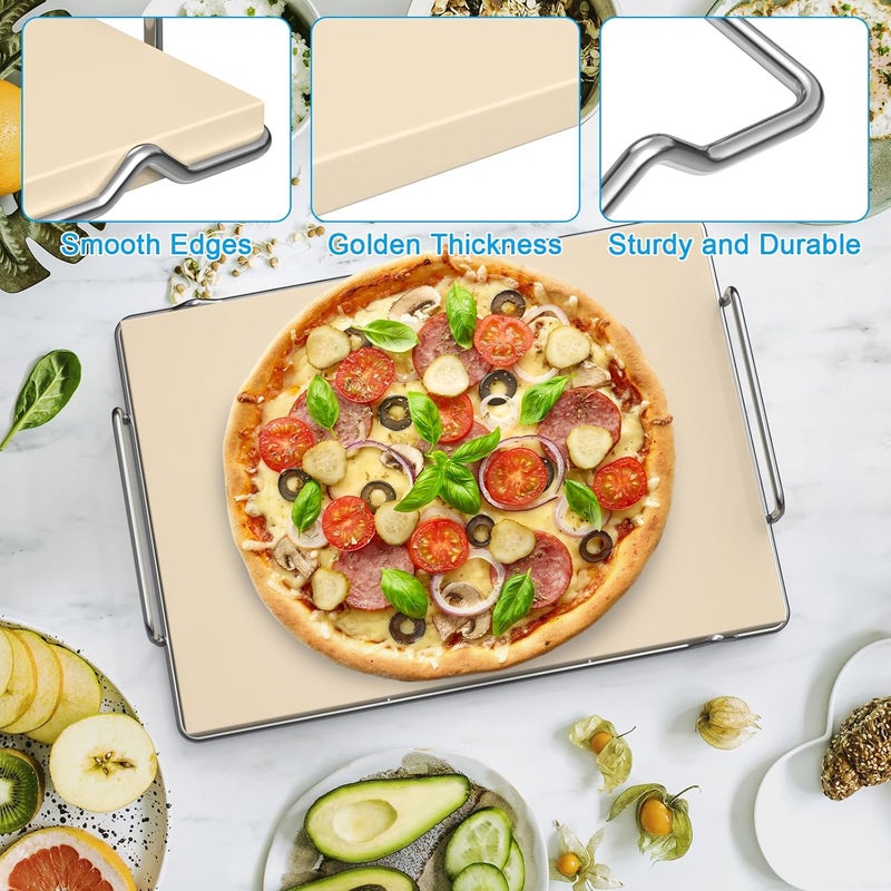 Outspark Pizza Stone with Grill Rack for Ninja Woodfire Outdoor Smoker XL OG800 OG900 Series Grill Accessories, Rectangle Pizza Baking Stone Set for Oven and Grill Baking - Image 3